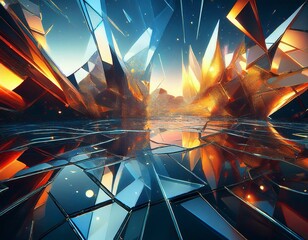 shattered mirror reflection abstract art artistic installation contemporary space unique perspective