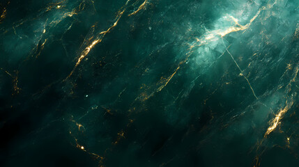 Abstract emerald green marble with gold veins and glowing highlights for a regal aesthetic. [Subterranean Echo] | Cavern Pulse | glowing vein. Illustration
