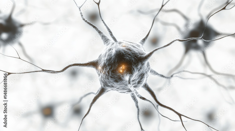 Poster detailed close-up view of a neuron network.