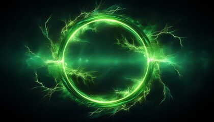 abstract green lightning circle on dark backdrop mysterious shape