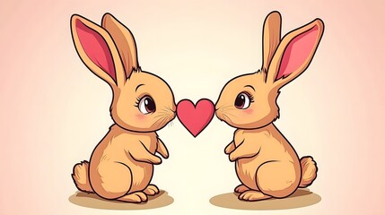 Fototapeta premium Cute Cartoon Rabbits in Love Valentine's Day Illustration
