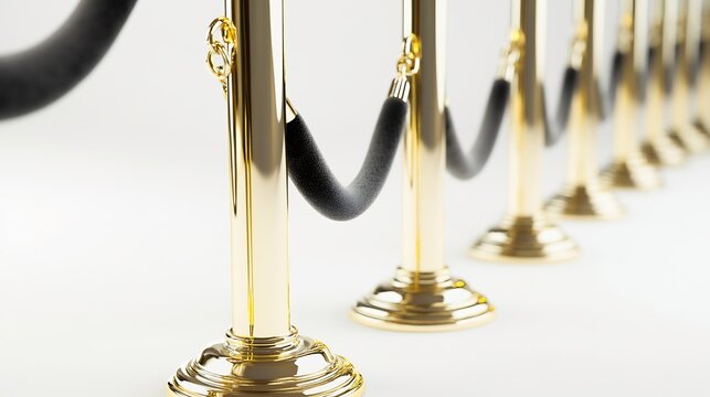 Prestigious design concept featuring chrome gold poles velvet ropes isolated for elegant event concepts