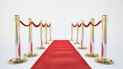 Prestigious event entrance design a red carpet and chrome gold stanchions isolated on white
