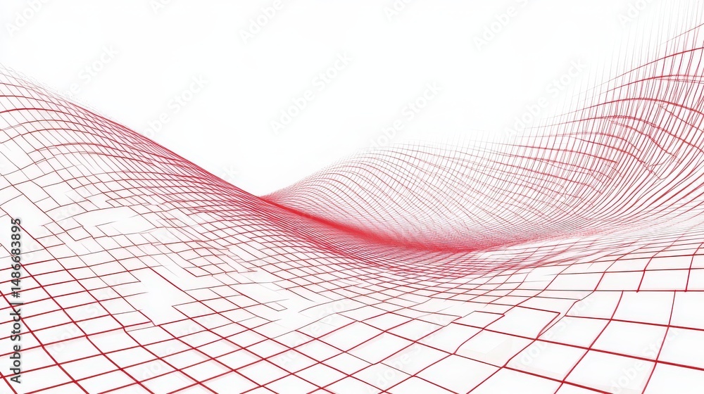 Poster abstract red grid design with flowing curves.