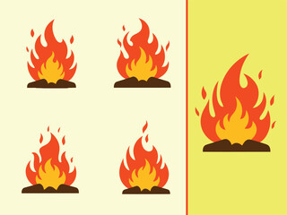 Five Stylized Campfire Flames in Orange and Yellow