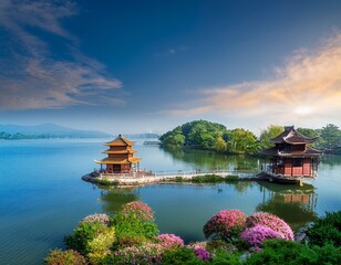 Fototapeta premium the beautiful scenery of bogong island scenic area in wuxi