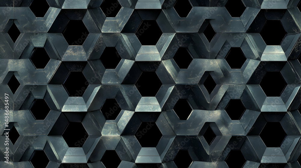 Poster intriguing metallic hexagons interlocked in a structured geometric pattern