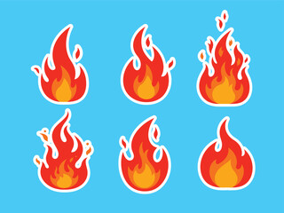 Six Cartoon Fire Flames in Various Shapes and Sizes