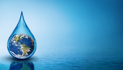 Fototapeta premium globe within water drop world water day clean water theme banner with copy space