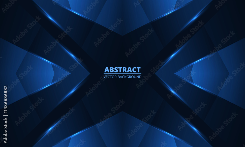 Poster dark blue modern abstract background with glowing geometric angles arrows and lines. vector illustra