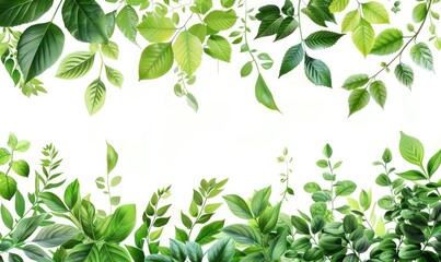 set fresh green leaf wallpaper template plain background abstract plant leaves Generate AI