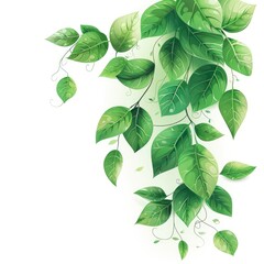 set fresh green leaf wallpaper template plain background abstract plant leaves Generate AI