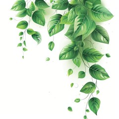 set fresh green leaf wallpaper template plain background abstract plant leaves Generate AI