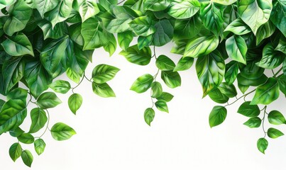 set fresh green leaf wallpaper template plain background abstract plant leaves Generate AI