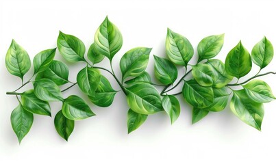 set fresh green leaf wallpaper template plain background abstract plant leaves Generate AI