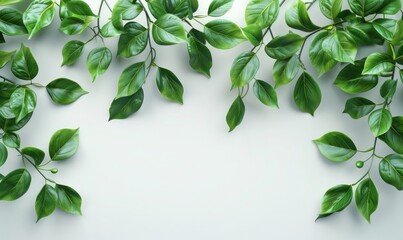 set fresh green leaf wallpaper template plain background abstract plant leaves Generate AI