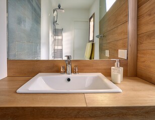 Fototapeta premium view of a clean bathroom counter surface