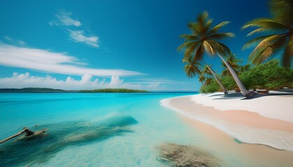 Fototapeta premium paradise beach of a tropical island palm trees white sand azure water generative ai