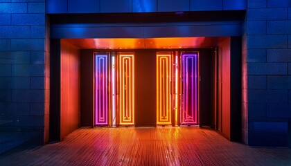 neon lit exit doors a vibrant modern architectural study