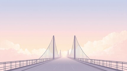 Obraz premium A bridge stretches into the distance under a soft pastel sky illustration.