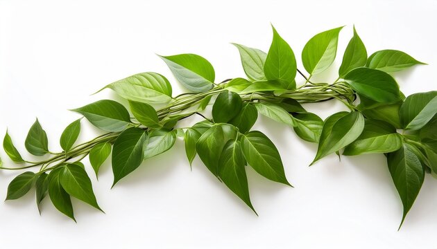 twisted jungle vines of a climbing plant featuring green leaves against a white background tiliacora triandra indigenous to southeast asia