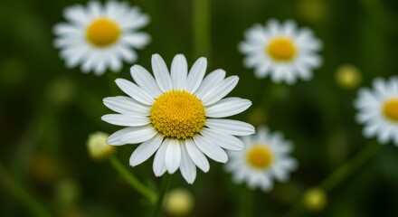 Fototapeta premium Elegant display of chamomile flowers in natural sunlight on a verdant field