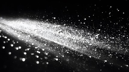 Abstract Black and White Particle Dispersion, Glittering Dust Trail, Glowing Light Effect
