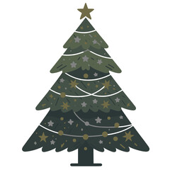 クリスマスツリー　透過PNGイラスト　ゴールド　