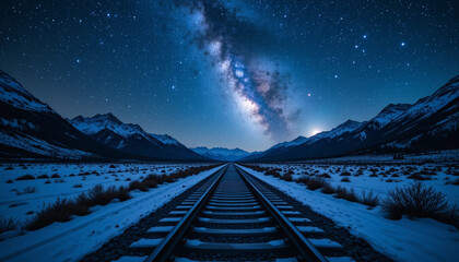 Milky Way Over Snowy Tracks