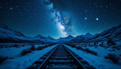 Milky Way Over Snowy Tracks