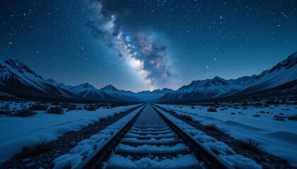 Milky Way Over Snowy Tracks