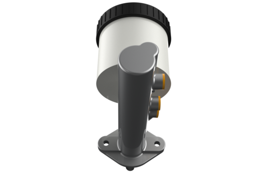 Silver brake master cylinder with white fluid reservoir and black cap, shown in high definition on a PNG transparent HD background. Isolated component.