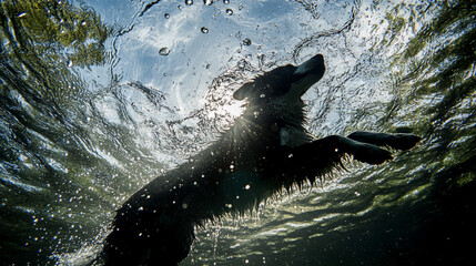 Dog Swimming Viewed from Underwater
