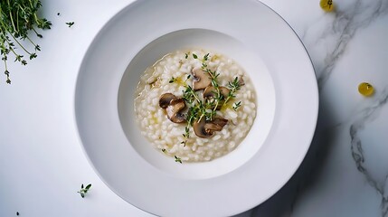 Creamy Mushroom Risotto with Thyme Garnish