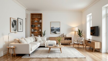 Modern Living Room Interior Design with Cozy Sofa, Natural Light, and Elegant Decor Elements