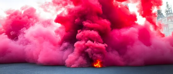Vibrant Pink Smoke Bomb Explosion on Asphalt Road