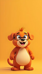 Obraz premium Cheerful orange cartoon dog with glasses against a solid background in a bright, playful illustration