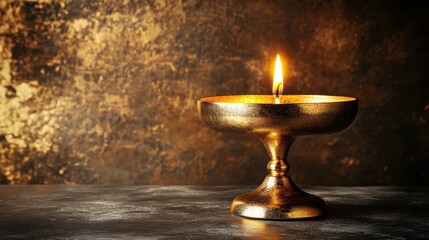 Golden candleholder with burning candle serenity and reflection