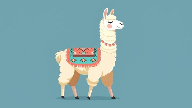 Minimalist cartoon llama facing sideways with soft cream wool and calm smile