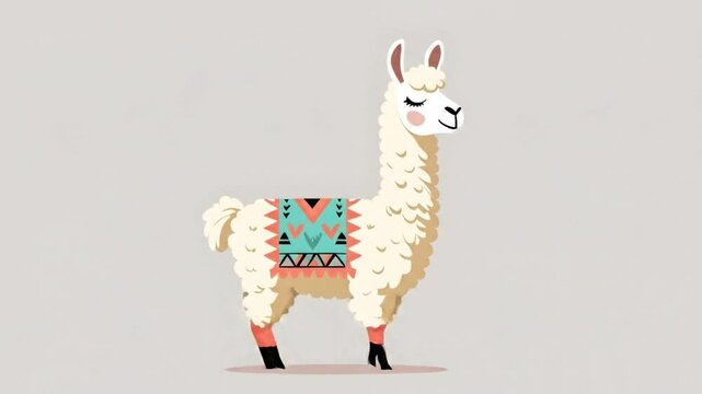 Side profile of a cute llama in vector minimalist style with soft wool