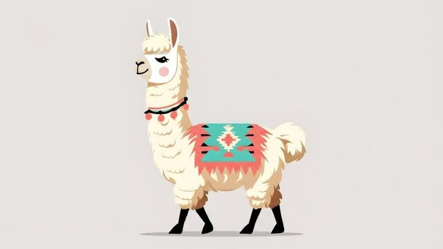 Calm cartoon-style llama with cream wool in clean and minimalist vector design