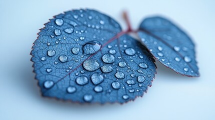 Serene Dewdrops on a Blue Leaf: A Macro Photography Masterpiece