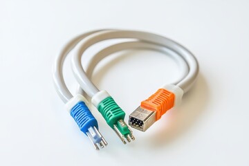 Two gray computer cables with color-coded connectors