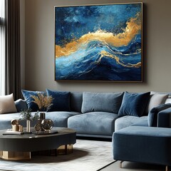 Modern abstract art piece depicting dynamic waves.