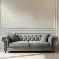 Gray tufted sofa in elegant room