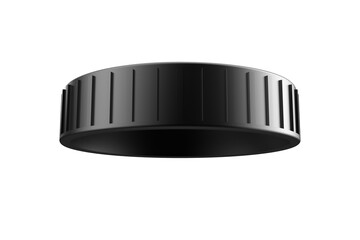 Black Screw-On Cap , Circular Black Cover for Pool Maintenance Equipment, Ribbed Black Plastic Cap for a Swimming Pool Filter System, a Water Filtration System Component on PNG Transparent BackgrounD