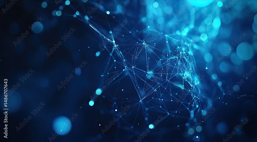 Poster abstract digital network, glowing points and lines