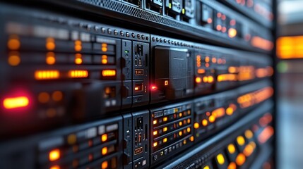 Fototapeta premium Illuminated Server Racks: A Glimpse into the Digital Core