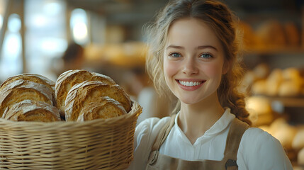 Baker's Joy: Young Woman with Basket of Freshly Baked Bread