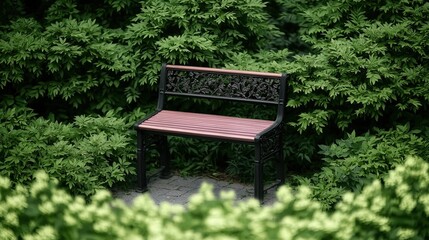 Naklejka premium Ornate Bench in Lush Garden.